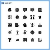 Modern Set of 25 Solid Glyphs Pictograph of day screen heart computer online love Editable Vector Design Elements