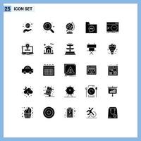 25 User Interface Solid Glyph Pack of modern Signs and Symbols of root admin geography help document Editable Vector Design Elements
