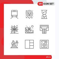 Mobile Interface Outline Set of 9 Pictograms of science sport halloween basketball living Editable Vector Design Elements