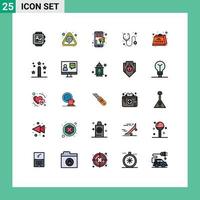 User Interface Pack of 25 Basic Filled line Flat Colors of duties stethoscope online medicine doctor Editable Vector Design Elements