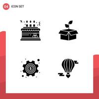 Set of 4 Commercial Solid Glyphs pack for birthday power decoration ecology money Editable Vector Design Elements