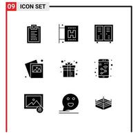 Group of 9 Modern Solid Glyphs Set for box photo activities image game Editable Vector Design Elements