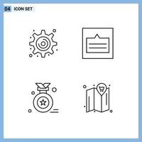 Line Pack of 4 Universal Symbols of cogwheel award badge grid popup map Editable Vector Design Elements