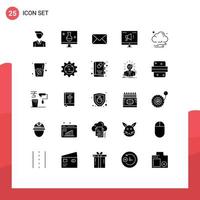 25 User Interface Solid Glyph Pack of modern Signs and Symbols of night online email marketing ad Editable Vector Design Elements