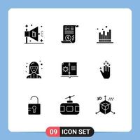 Set of 9 Vector Solid Glyphs on Grid for book technician economics specialist digital Editable Vector Design Elements