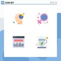 Universal Icon Symbols Group of 4 Modern Flat Icons of analysis data pie chart woman coffee Editable Vector Design Elements