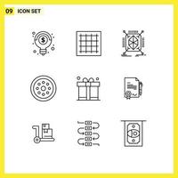 Outline Pack of 9 Universal Symbols of gift safety object protection lock Editable Vector Design Elements