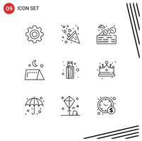 Pack of 9 Modern Outlines Signs and Symbols for Web Print Media such as connector travel water tent camping Editable Vector Design Elements