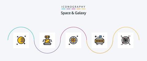 el espacio y la línea de galaxias llenaron el paquete de iconos planos 5 que incluye el espacio. galaxia. brillar. OVNI. astronomía vector