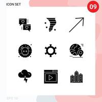 Modern Set of 9 Solid Glyphs and symbols such as gear waste wind pollution gas Editable Vector Design Elements