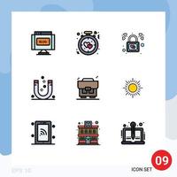 Universal Icon Symbols Group of 9 Modern Filledline Flat Colors of negative magnet romance attraction padlock Editable Vector Design Elements