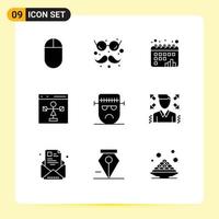 Modern Set of 9 Solid Glyphs Pictograph of face cartoon dots programming development Editable Vector Design Elements