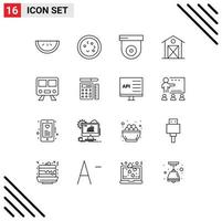 16 User Interface Outline Pack of modern Signs and Symbols of railway thanksgiving camera house barn Editable Vector Design Elements