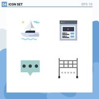 Mobile Interface Flat Icon Set of 4 Pictograms of boat message custom content web line Editable Vector Design Elements