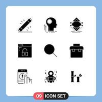 9 Universal Solid Glyph Signs Symbols of privacy browser idea structure infrastructure Editable Vector Design Elements