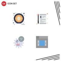 Set of 4 Vector Flat Icons on Grid for money engineering device education process Editable Vector Design Elements