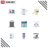 Group of 9 Modern Flat Colors Set for trash recycle human garbage vision Editable Vector Design Elements