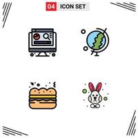 Stock Vector Icon Pack of 4 Line Signs and Symbols for computer animal earth pie rabbit Editable Vector Design Elements