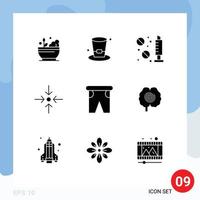 Mobile Interface Solid Glyph Set of 9 Pictograms of pants beach drug scale arrow Editable Vector Design Elements