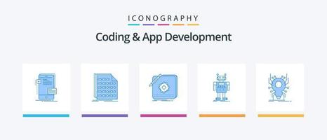 Coding And App Development Blue 5 Icon Pack Including artificial. robot. data. design. logo. Creative Icons Design vector