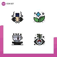 Filledline Flat Color Pack of 4 Universal Symbols of dumbbell nature alternative herbal tea Editable Vector Design Elements