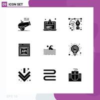 Pack of 9 Modern Solid Glyphs Signs and Symbols for Web Print Media such as activity application programmer interface art api concept pencil Editable Vector Design Elements