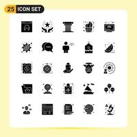 25 Thematic Vector Solid Glyphs and Editable Symbols of cup bakery hands support fan cooling Editable Vector Design Elements