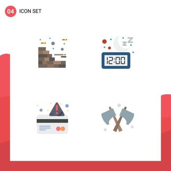 Pictogram Set of 4 Simple Flat Icons of bricks card clock sleep payment Editable Vector Design Elements