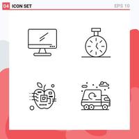 Pack of 4 creative Filledline Flat Colors of computer apple imac time biology Editable Vector Design Elements