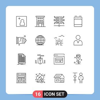 Pack of 16 Modern Outlines Signs and Symbols for Web Print Media such as agreement hand database oven gas Editable Vector Design Elements
