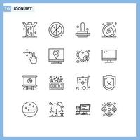 Set of 16 Modern UI Icons Symbols Signs for finger music window celebration stamp Editable Vector Design Elements