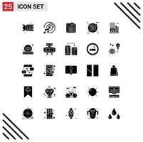 25 Universal Solid Glyph Signs Symbols of quality disc save real estate building Editable Vector Design Elements