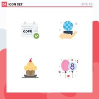 4 Universal Flat Icons Set for Web and Mobile Applications gdpr muffin hand network thanksgiving Editable Vector Design Elements