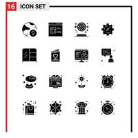 Pictogram Set of 16 Simple Solid Glyphs of furniture setting develop gear shelf Editable Vector Design Elements