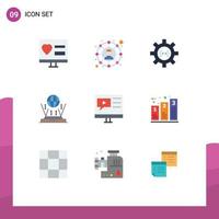 Group of 9 Flat Colors Signs and Symbols for connect globe share internet development Editable Vector Design Elements