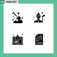 Set of 4 Vector Solid Glyphs on Grid for agriculture development spade golf player testing Editable Vector Design Elements