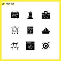 9 Universal Solid Glyph Signs Symbols of robbot machine computer laundry rope Editable Vector Design Elements