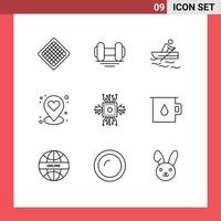 Set of 9 Commercial Outlines pack for microchip chip boat pin heart Editable Vector Design Elements