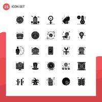 Group of 25 Modern Solid Glyphs Set for climate plus environment add chemistry Editable Vector Design Elements