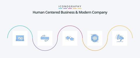 negocio centrado en el ser humano y empresa moderna azul 5 paquete de iconos que incluye ruidoso. idea. apretón de manos. espacio. globo vector