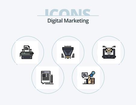 Digital Marketing Line Filled Icon Pack 5 Icon Design. store. open. facebook. presentation. tutorial vector