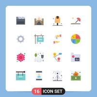 Group of 16 Modern Flat Colors Set for cogs holiday and destination set Editable Pack of Creative Vector Design Elements