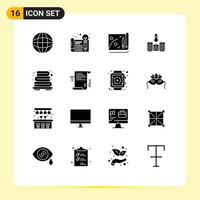 Set of 16 Modern UI Icons Symbols Signs for bathroom down thinking money coins Editable Vector Design Elements