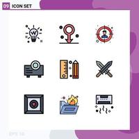 Pack of 9 creative Filledline Flat Colors of development coding medical projector device Editable Vector Design Elements