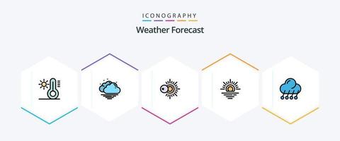 paquete de iconos de 25 líneas completas del tiempo que incluye . noche. clima. luna. clima vector