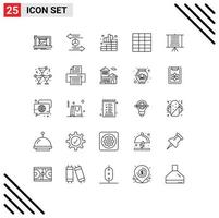 Line Pack of 25 Universal Symbols of data wireframe return grid chart Editable Vector Design Elements