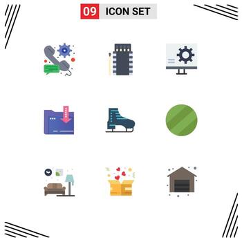 Mobile Interface Flat Color Set of 9 Pictograms of computing folder bonfire fix development Editable Vector Design Elements