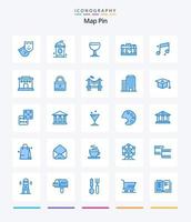 mapa creativo pin 25 paquete de iconos azules como el hogar. edificio. cerveza. sonido. audio vector