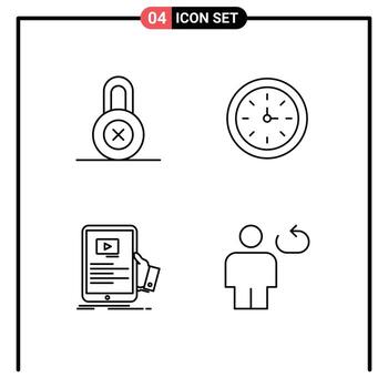 paquete de 4 signos y símbolos modernos de colores planos de línea rellena para medios de impresión web, como el tutorial de herramientas de dispositivo de seminario web de bloqueo, elementos de diseño de vectores editables