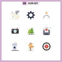 9 Universal Flat Colors Set for Web and Mobile Applications cityscape plant personal camping camera Editable Vector Design Elements